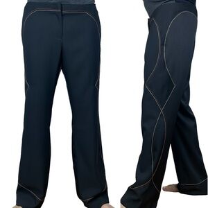 Gianfranco Ferre Black Straight Leg Pants w/ Embroidered Design - US 14 / IT 50